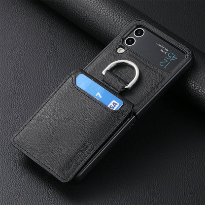 Magnetic Lychee Leather Flip Card Holder Case with Ring for Samsung Flip4 Flip3 5G