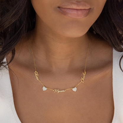 Custom Name & Pave Heart Charm Necklace