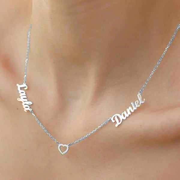Custom Name & Pave Heart Charm Necklace