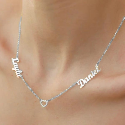 Custom Name & Pave Heart Charm Necklace