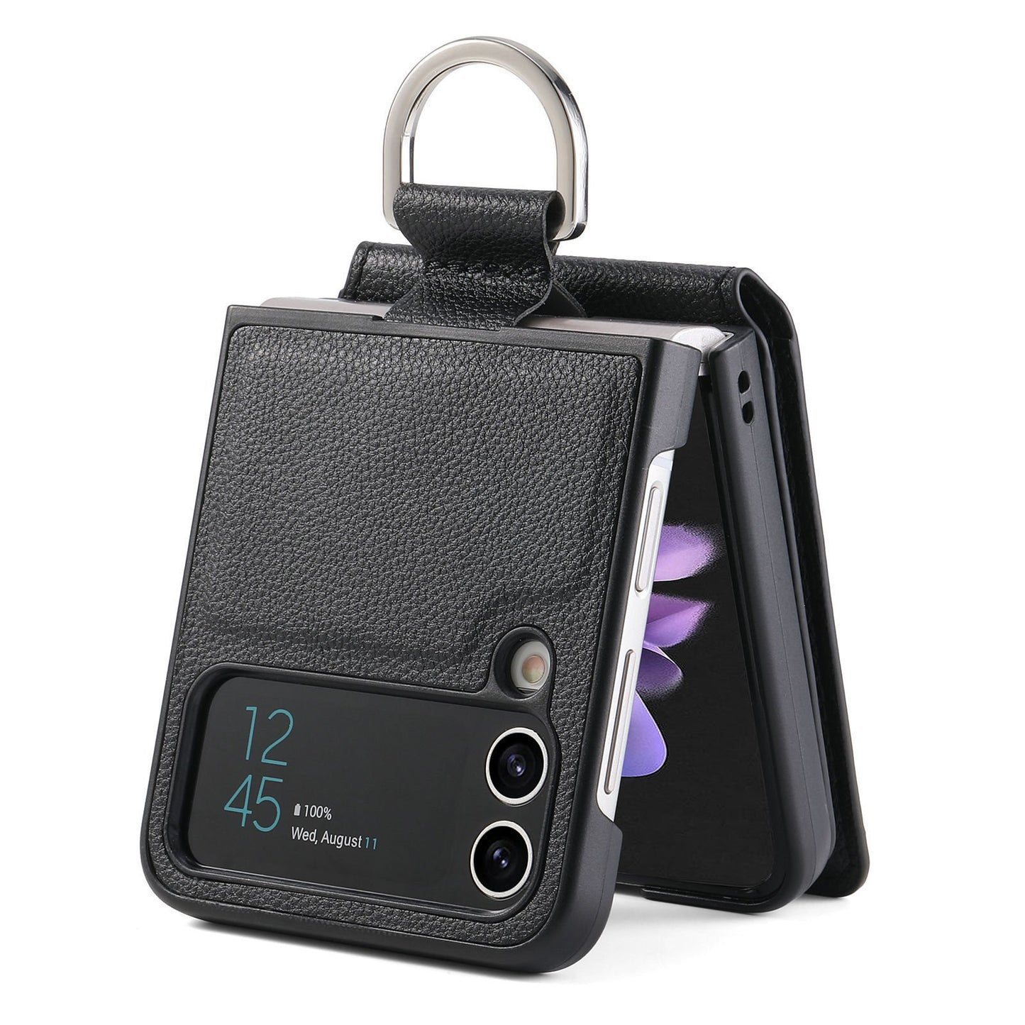 Magnetic Lychee Leather Flip Card Holder Case with Ring for Samsung Flip4 Flip3 5G