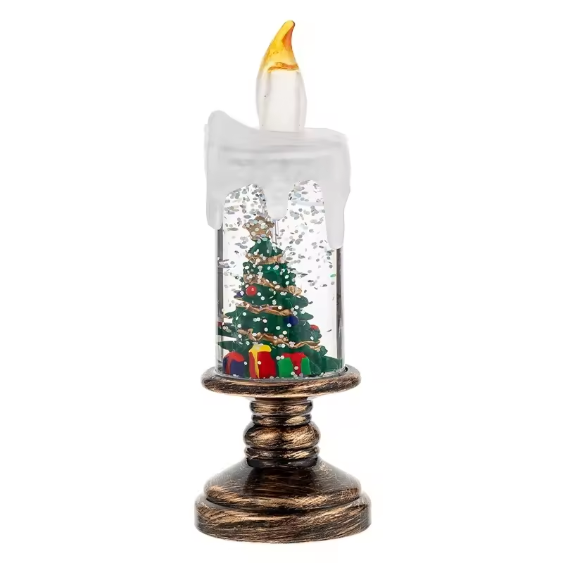 Christmas Snow Globe Night Light - LED Flameless Candle with Falling Snow