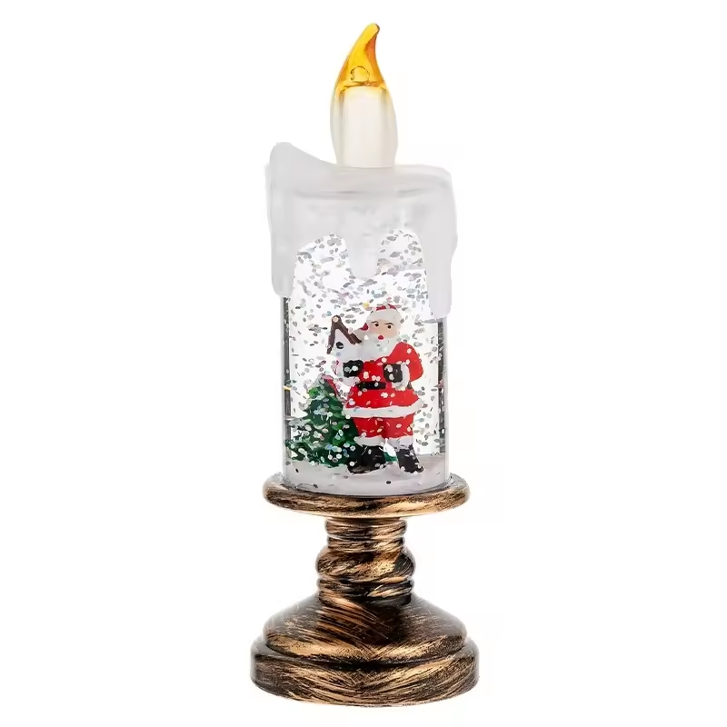 Christmas Snow Globe Night Light - LED Flameless Candle with Falling Snow