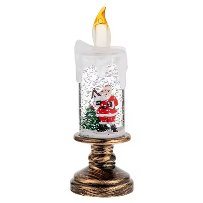 Christmas Snow Globe Night Light - LED Flameless Candle with Falling Snow