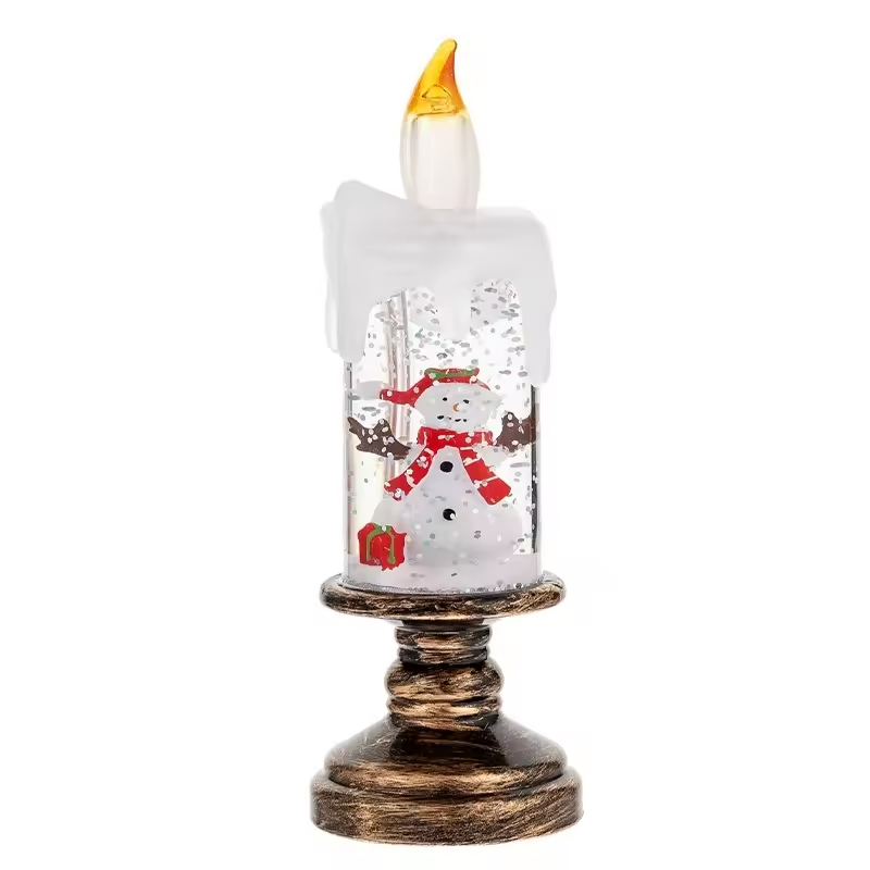 Christmas Snow Globe Night Light - LED Flameless Candle with Falling Snow