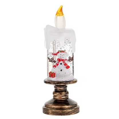 Christmas Snow Globe Night Light - LED Flameless Candle with Falling Snow