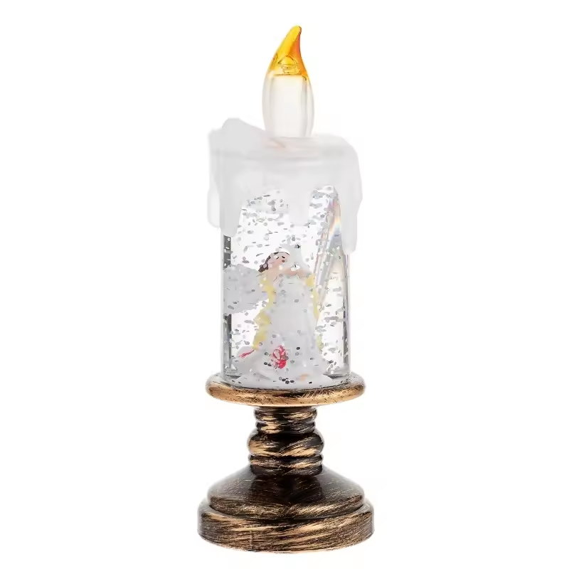 Christmas Snow Globe Night Light - LED Flameless Candle with Falling Snow