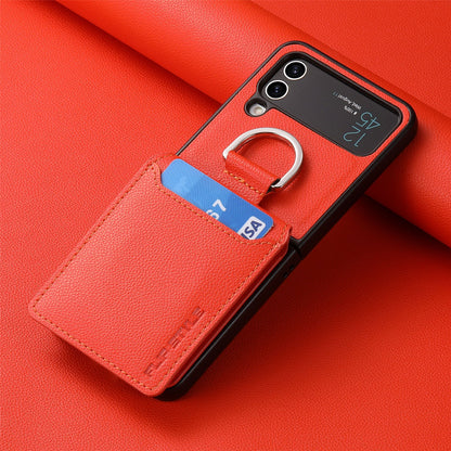 Magnetic Lychee Leather Flip Card Holder Case with Ring for Samsung Flip4 Flip3 5G