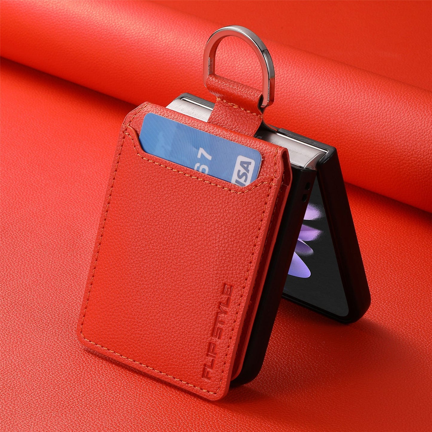 Magnetic Lychee Leather Flip Card Holder Case with Ring for Samsung Flip4 Flip3 5G