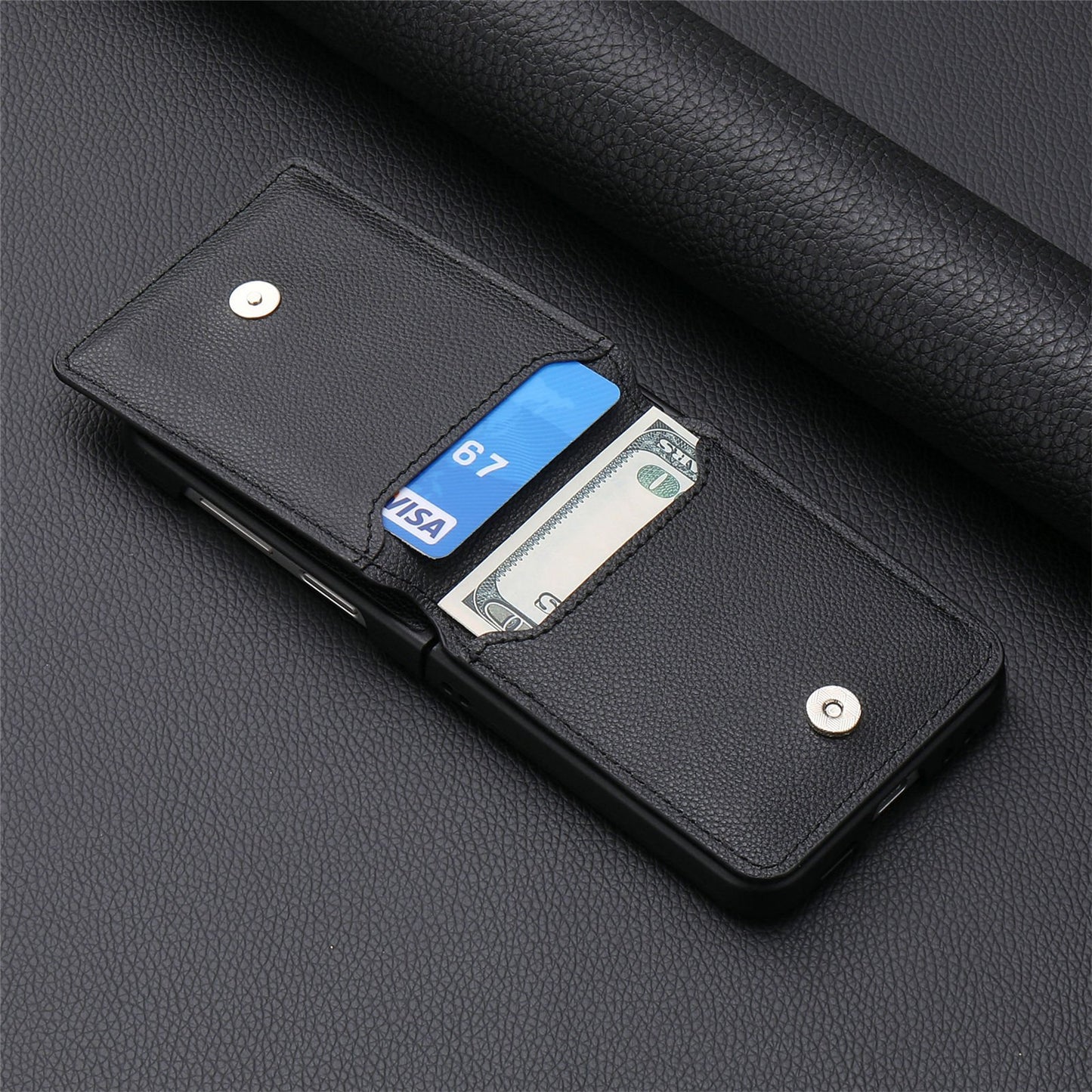 Magnetic Lychee Leather Flip Card Holder Case with Ring for Samsung Flip4 Flip3 5G