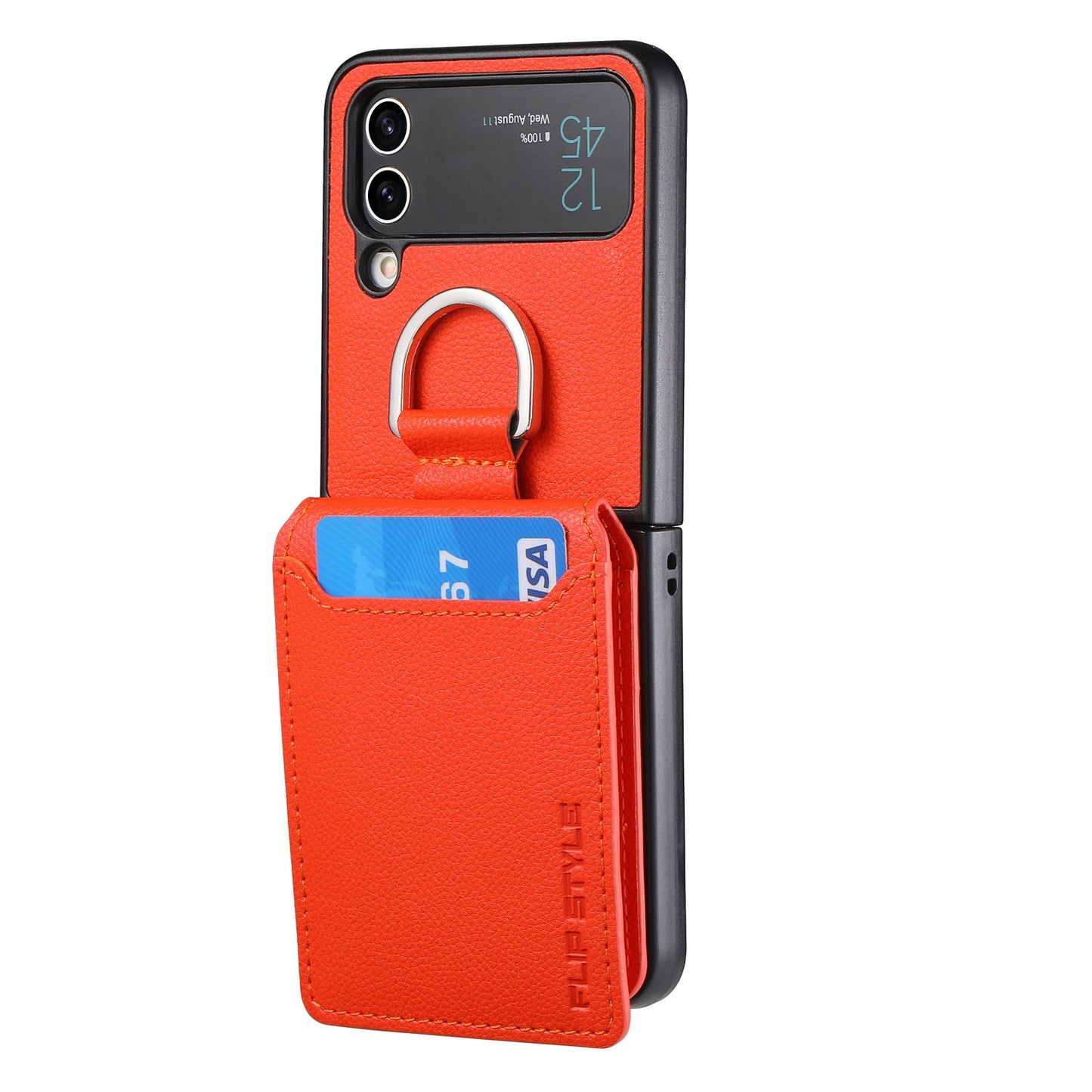 Magnetic Lychee Leather Flip Card Holder Case with Ring for Samsung Flip4 Flip3 5G