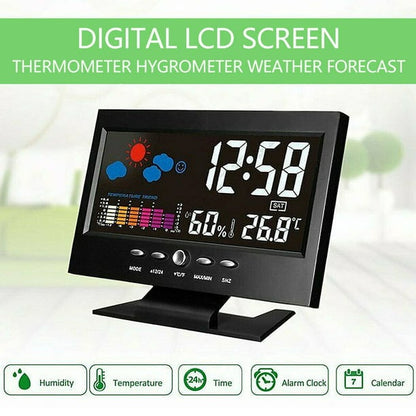 Digital LED Temperature Humidity Monitor Weather Forecast LED Table Alarm Clock