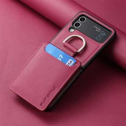 Magnetic Lychee Leather Flip Card Holder Case with Ring for Samsung Flip4 Flip3 5G