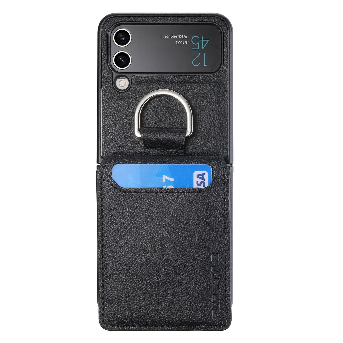 Magnetic Lychee Leather Flip Card Holder Case with Ring for Samsung Flip4 Flip3 5G