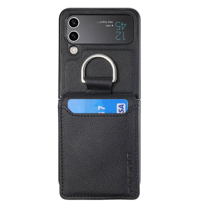 Magnetic Lychee Leather Flip Card Holder Case with Ring for Samsung Flip4 Flip3 5G