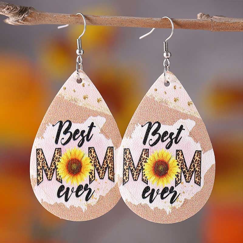 MOM Leopard Print Letter Earrings