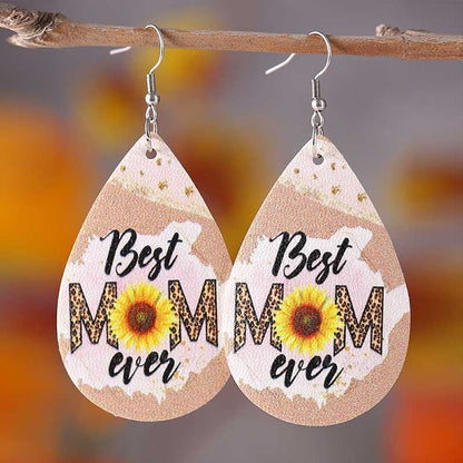 MOM Leopard Print Letter Earrings