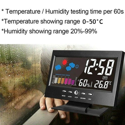 Digital LED Temperature Humidity Monitor Weather Forecast LED Table Alarm Clock