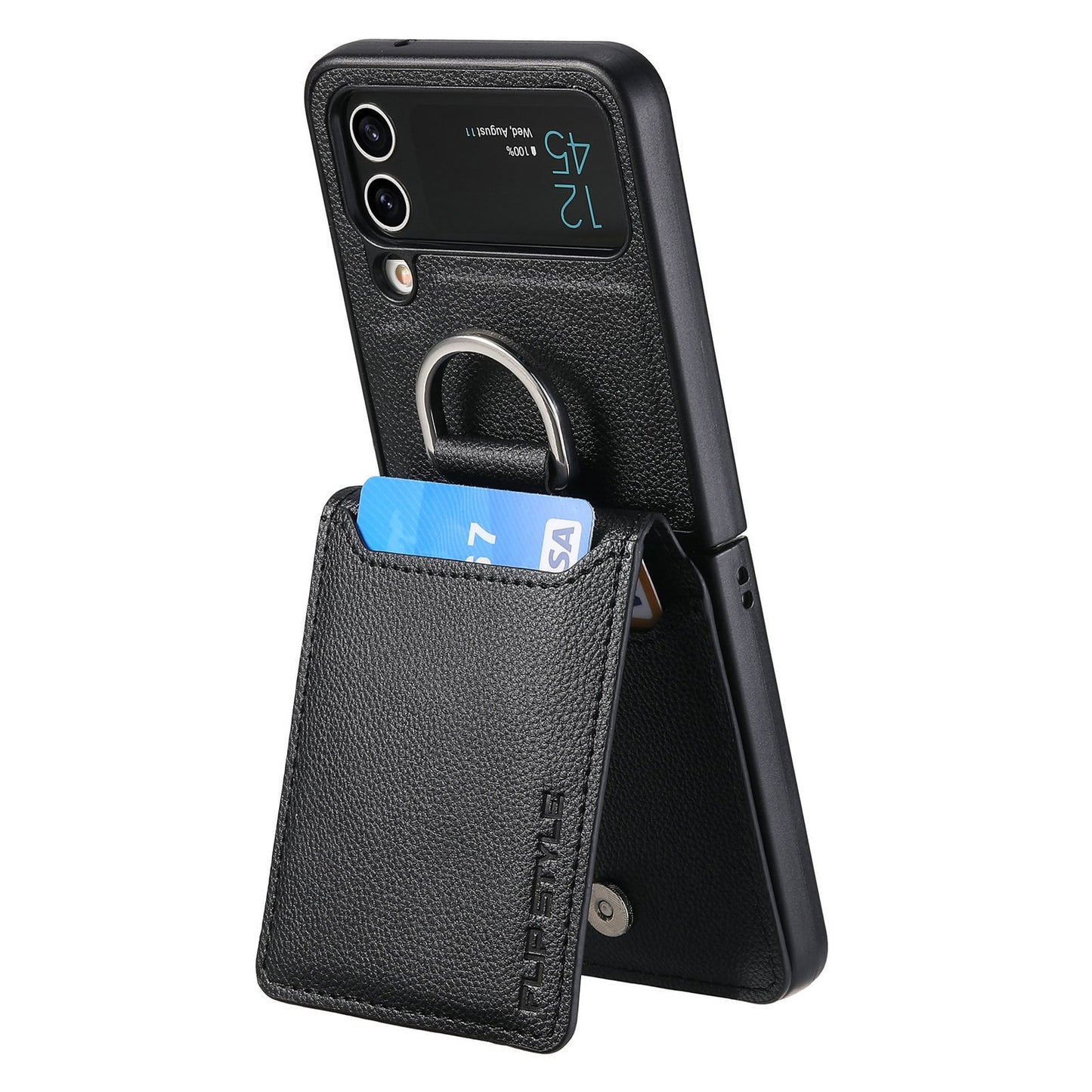 Magnetic Lychee Leather Flip Card Holder Case with Ring for Samsung Flip4 Flip3 5G