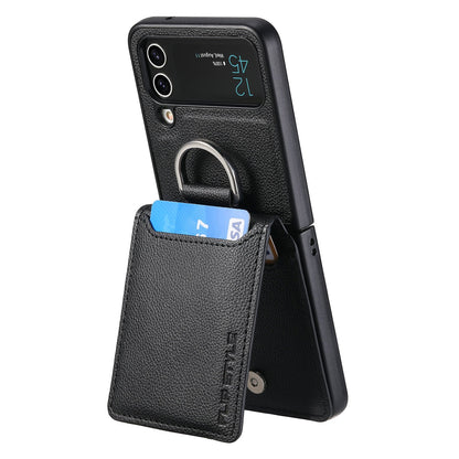 Magnetic Lychee Leather Flip Card Holder Case with Ring for Samsung Flip4 Flip3 5G