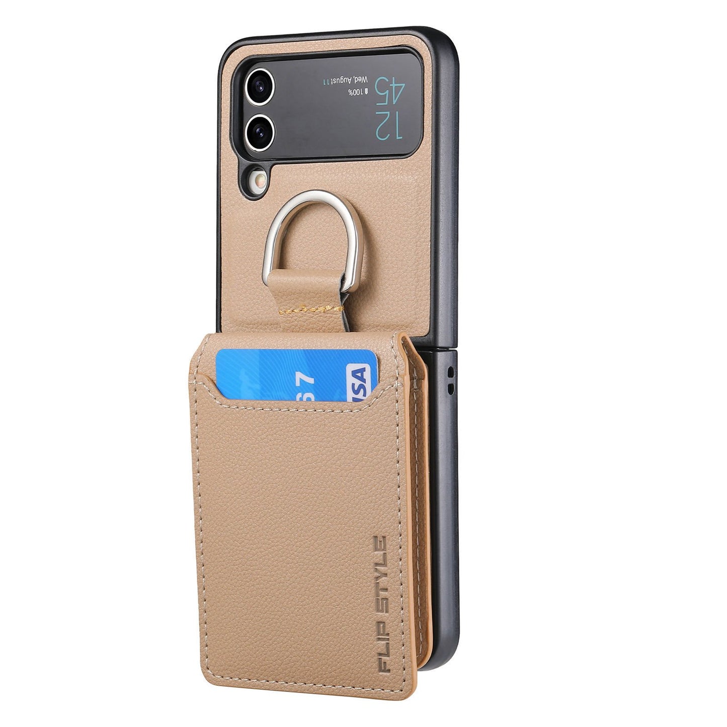 Magnetic Lychee Leather Flip Card Holder Case with Ring for Samsung Flip4 Flip3 5G