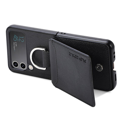 Magnetic Lychee Leather Flip Card Holder Case with Ring for Samsung Flip4 Flip3 5G