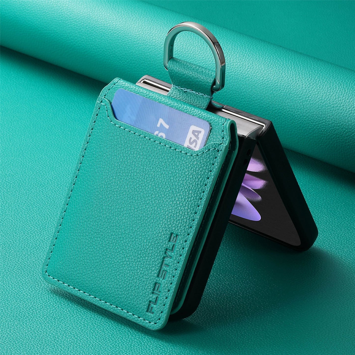 Magnetic Lychee Leather Flip Card Holder Case with Ring for Samsung Flip4 Flip3 5G