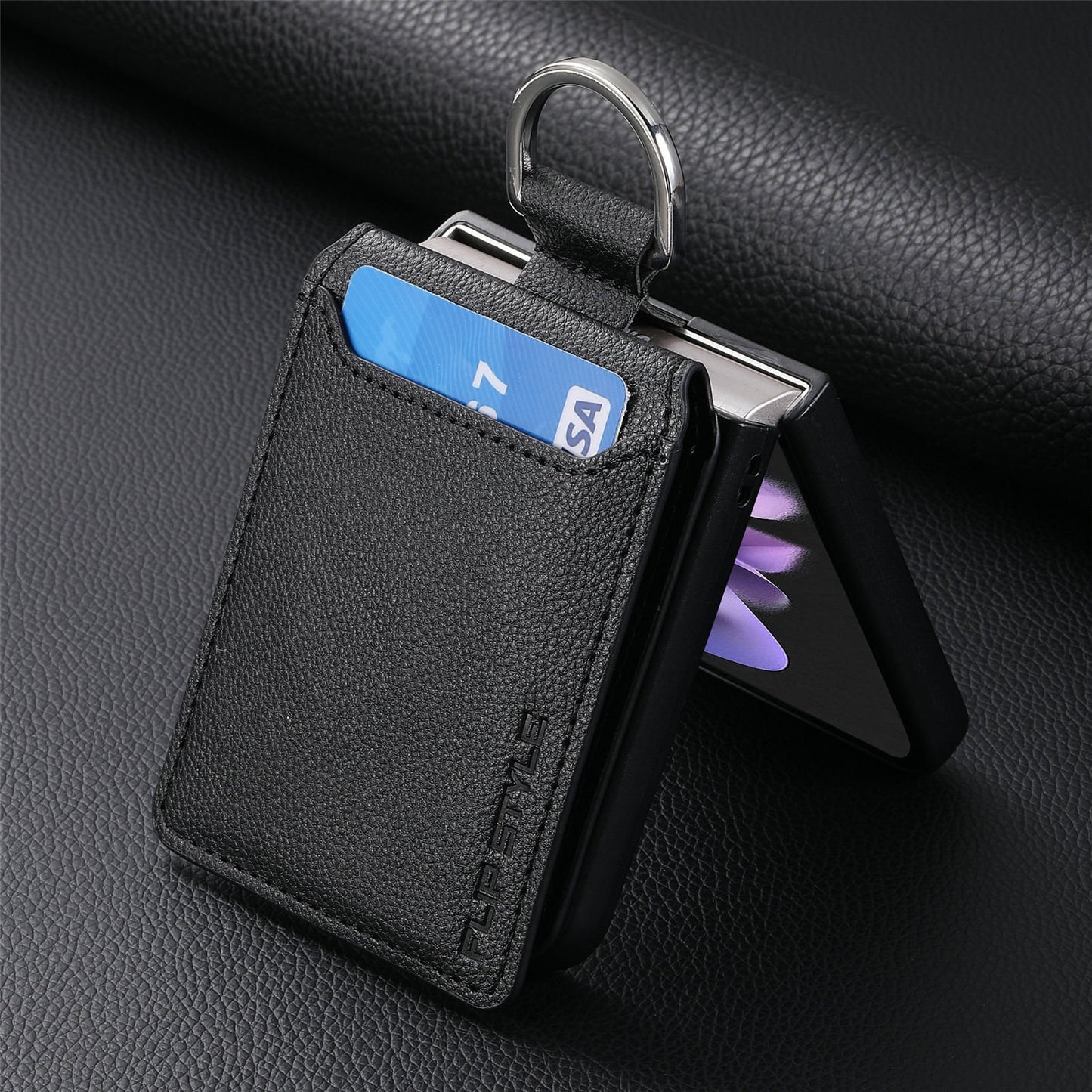 Magnetic Lychee Leather Flip Card Holder Case with Ring for Samsung Flip4 Flip3 5G