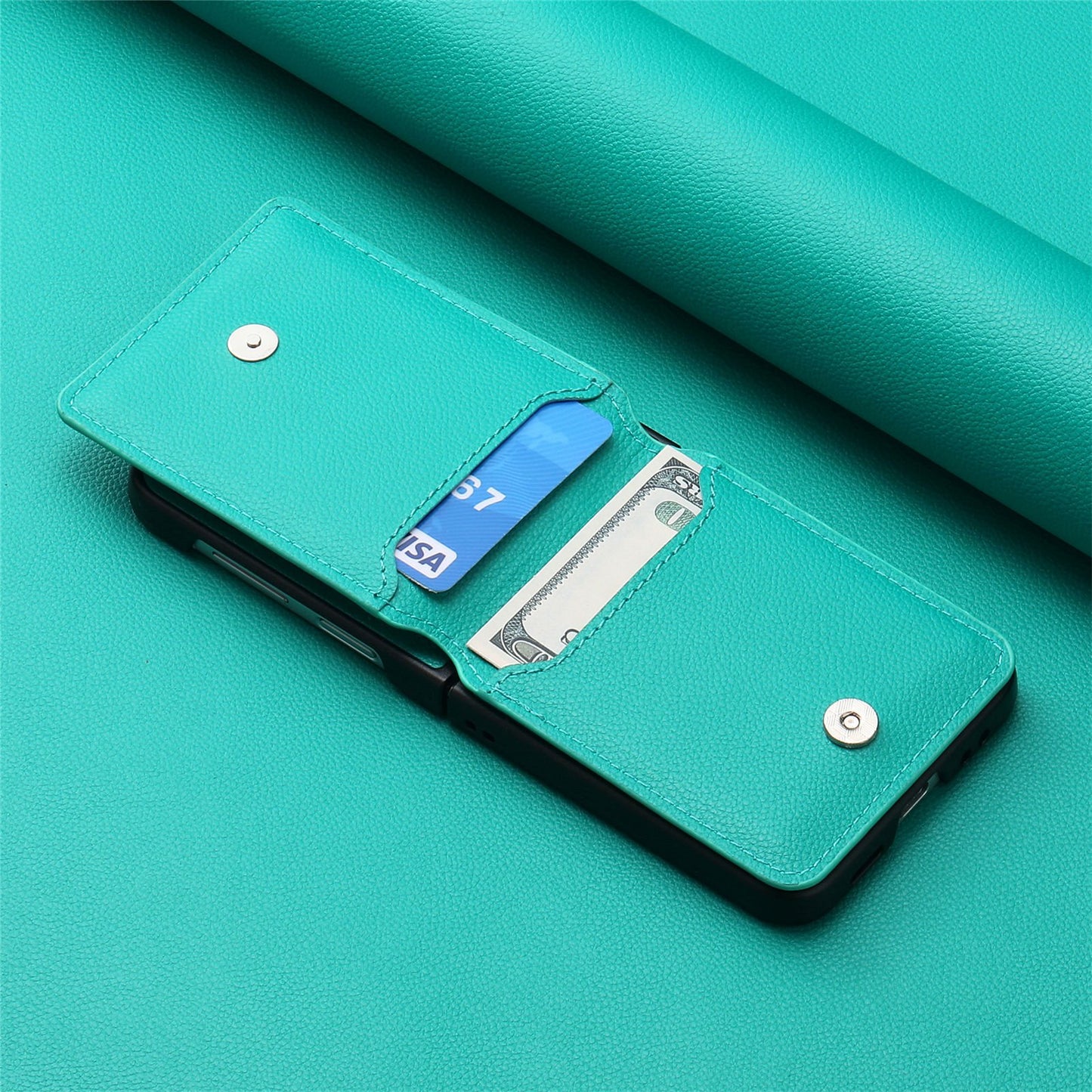 Magnetic Lychee Leather Flip Card Holder Case with Ring for Samsung Flip4 Flip3 5G