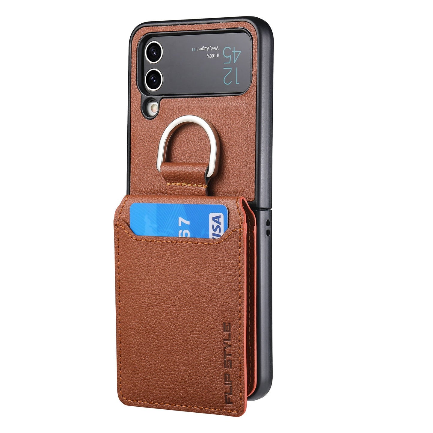 Magnetic Lychee Leather Flip Card Holder Case with Ring for Samsung Flip4 Flip3 5G