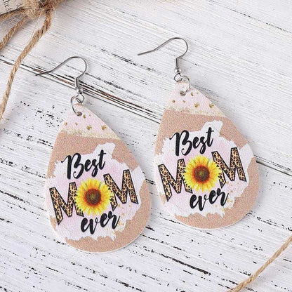 MOM Leopard Print Letter Earrings