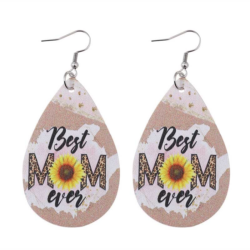 MOM Leopard Print Letter Earrings