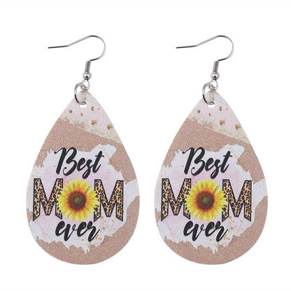 MOM Leopard Print Letter Earrings