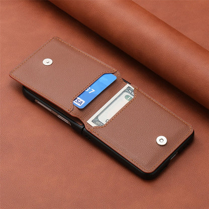 Magnetic Lychee Leather Flip Card Holder Case with Ring for Samsung Flip4 Flip3 5G