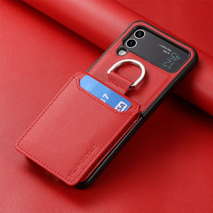 Magnetic Lychee Leather Flip Card Holder Case with Ring for Samsung Flip4 Flip3 5G