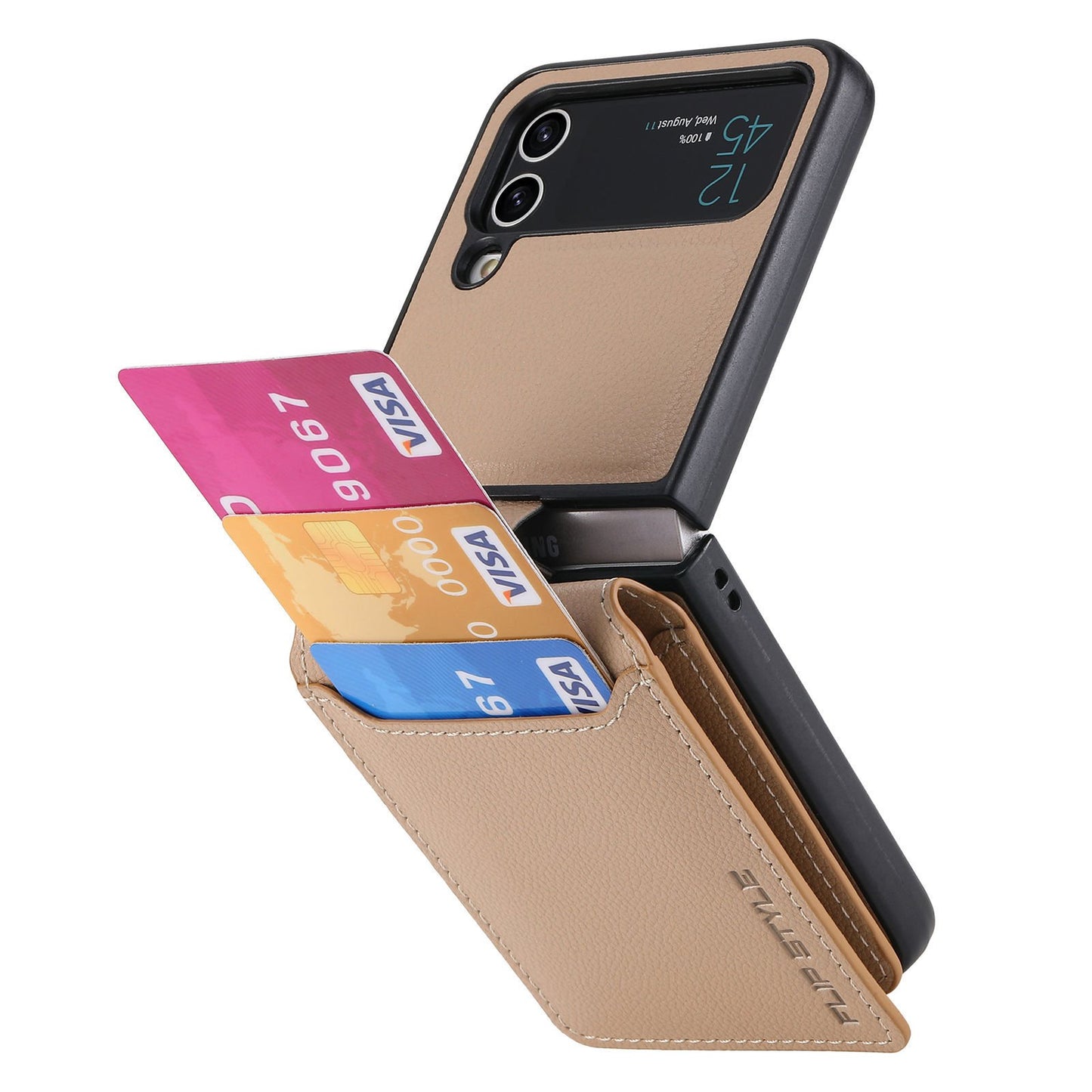 Magnetic Lychee Leather Flip Card Holder Case with Ring for Samsung Flip4 Flip3 5G