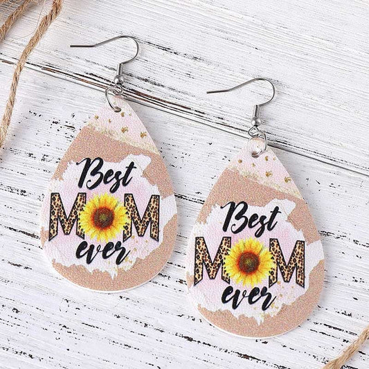 MOM Leopard Print Letter Earrings