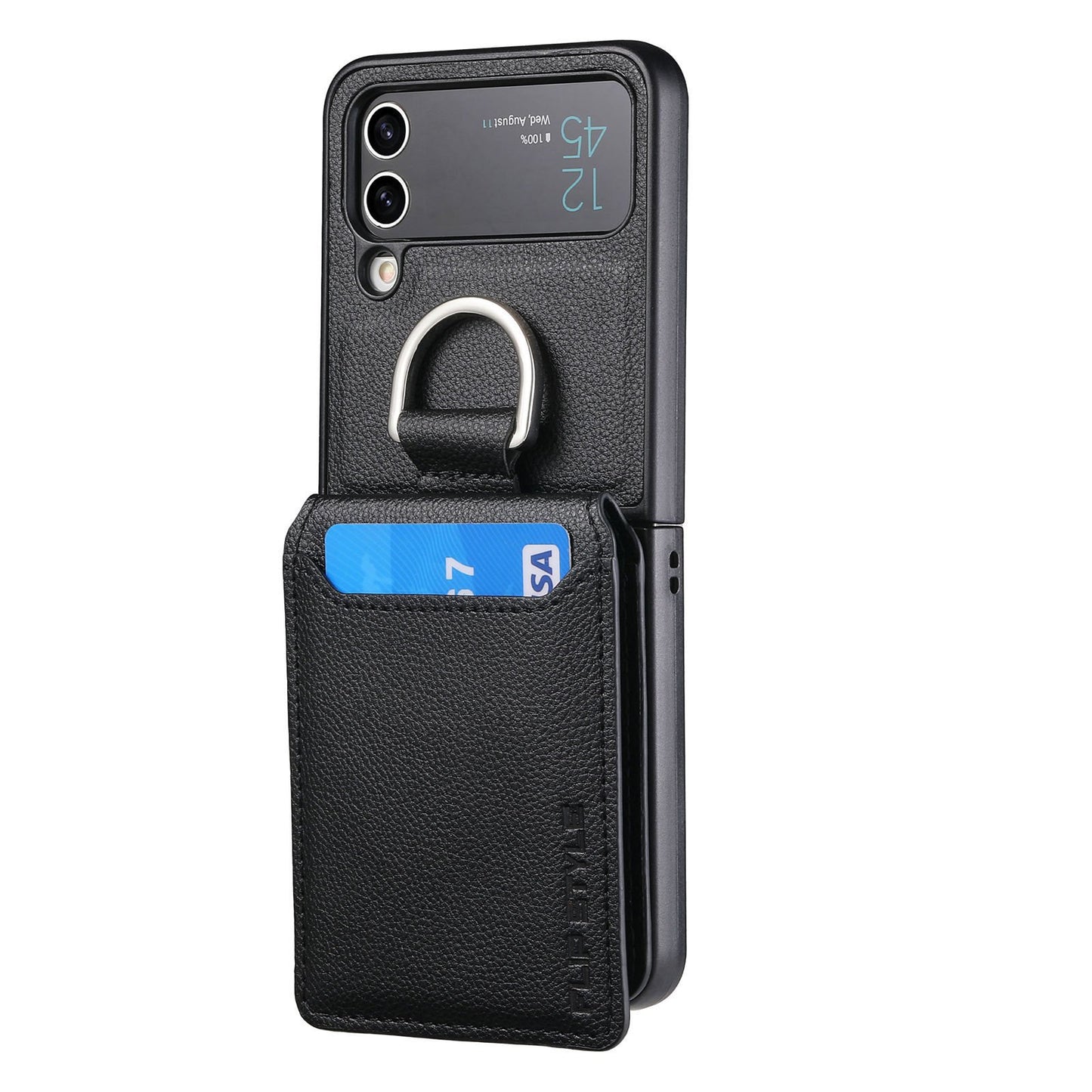 Magnetic Lychee Leather Flip Card Holder Case with Ring for Samsung Flip4 Flip3 5G