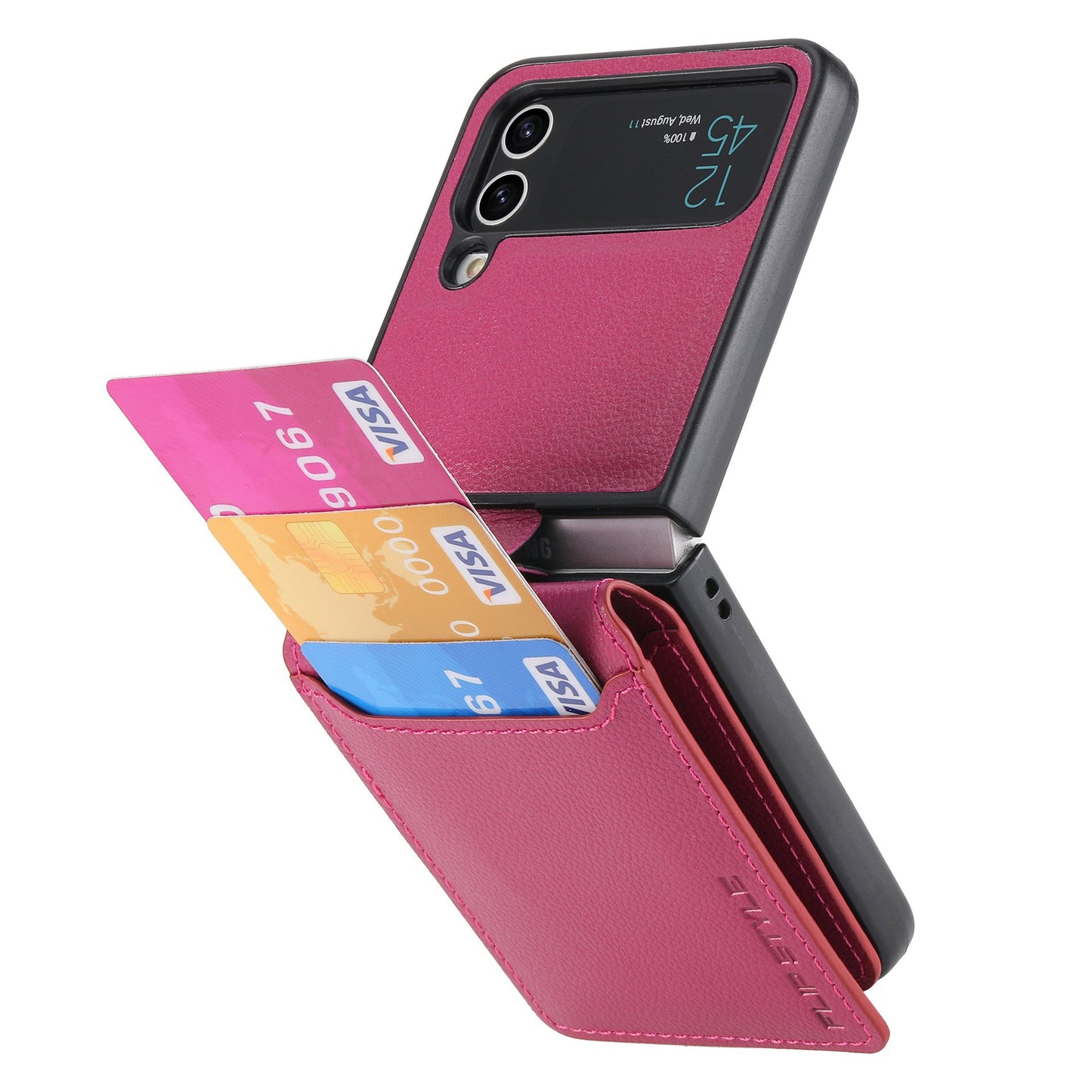 Magnetic Lychee Leather Flip Card Holder Case with Ring for Samsung Flip4 Flip3 5G