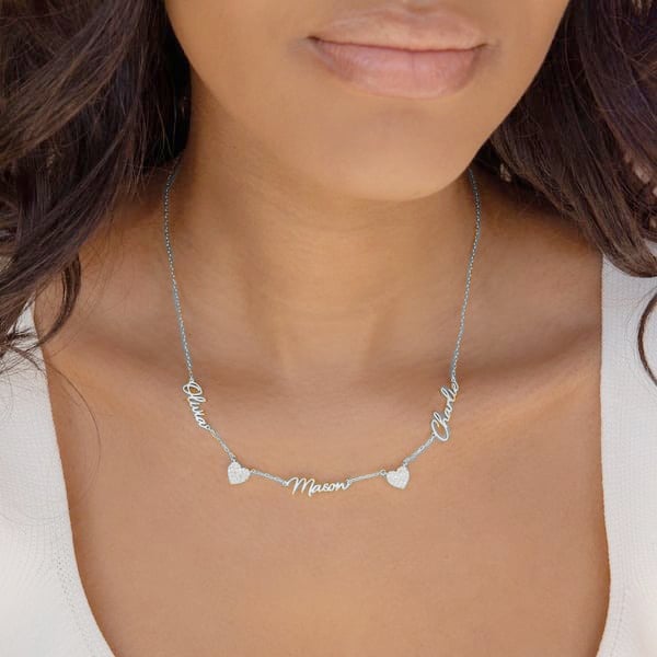 Custom Name & Pave Heart Charm Necklace