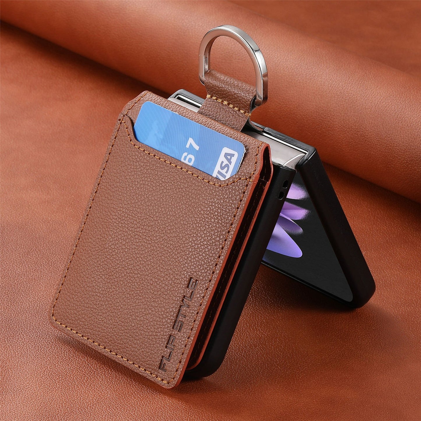 Magnetic Lychee Leather Flip Card Holder Case with Ring for Samsung Flip4 Flip3 5G