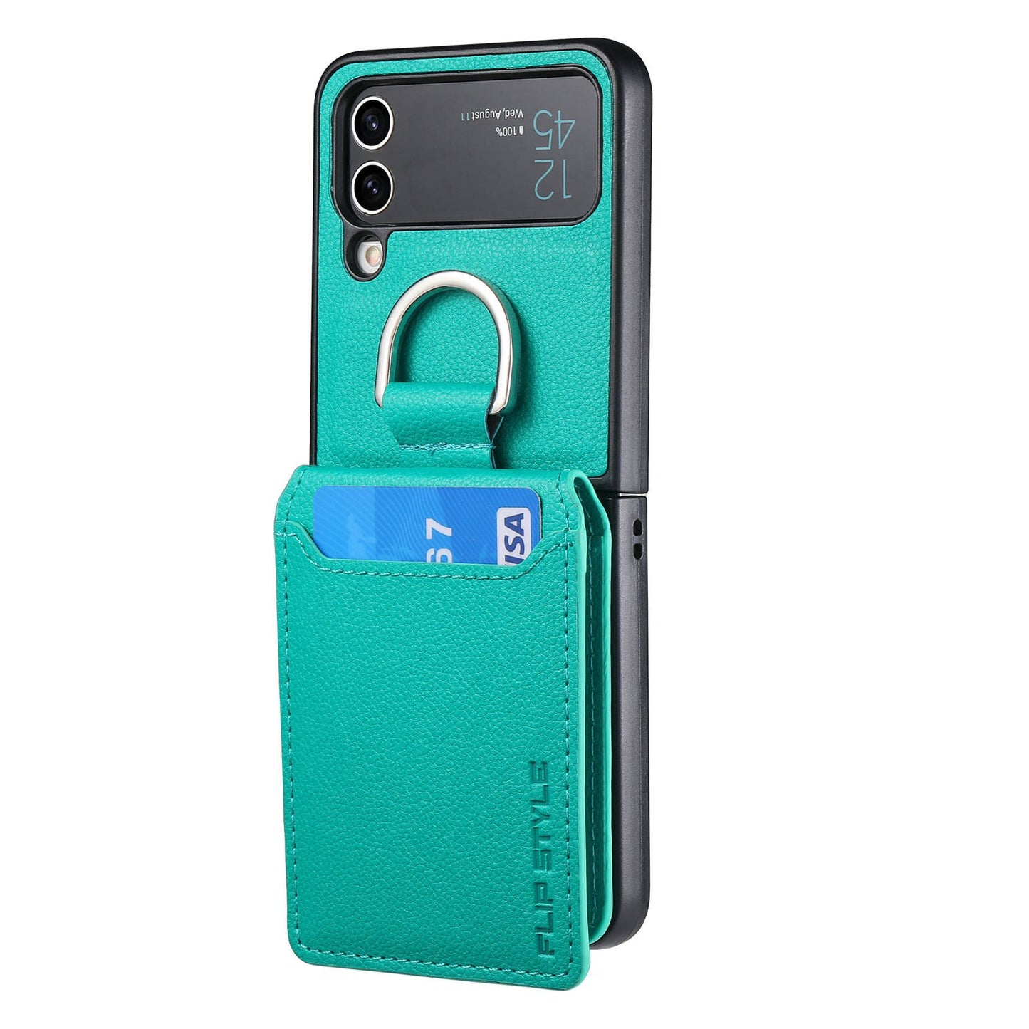 Magnetic Lychee Leather Flip Card Holder Case with Ring for Samsung Flip4 Flip3 5G