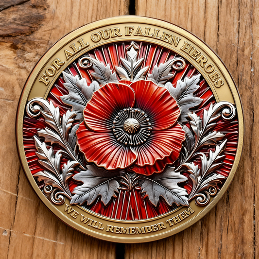 Poppy Remembrance Military Challenge Coin | Honor Fallen Heroes, Uphold “Lest We Forget” Legacy