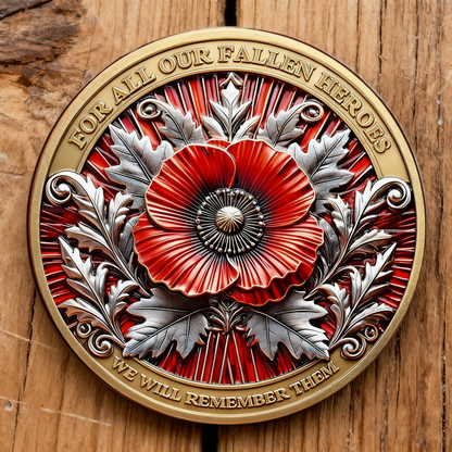 Poppy Remembrance Military Challenge Coin | Honor Fallen Heroes, Uphold “Lest We Forget” Legacy