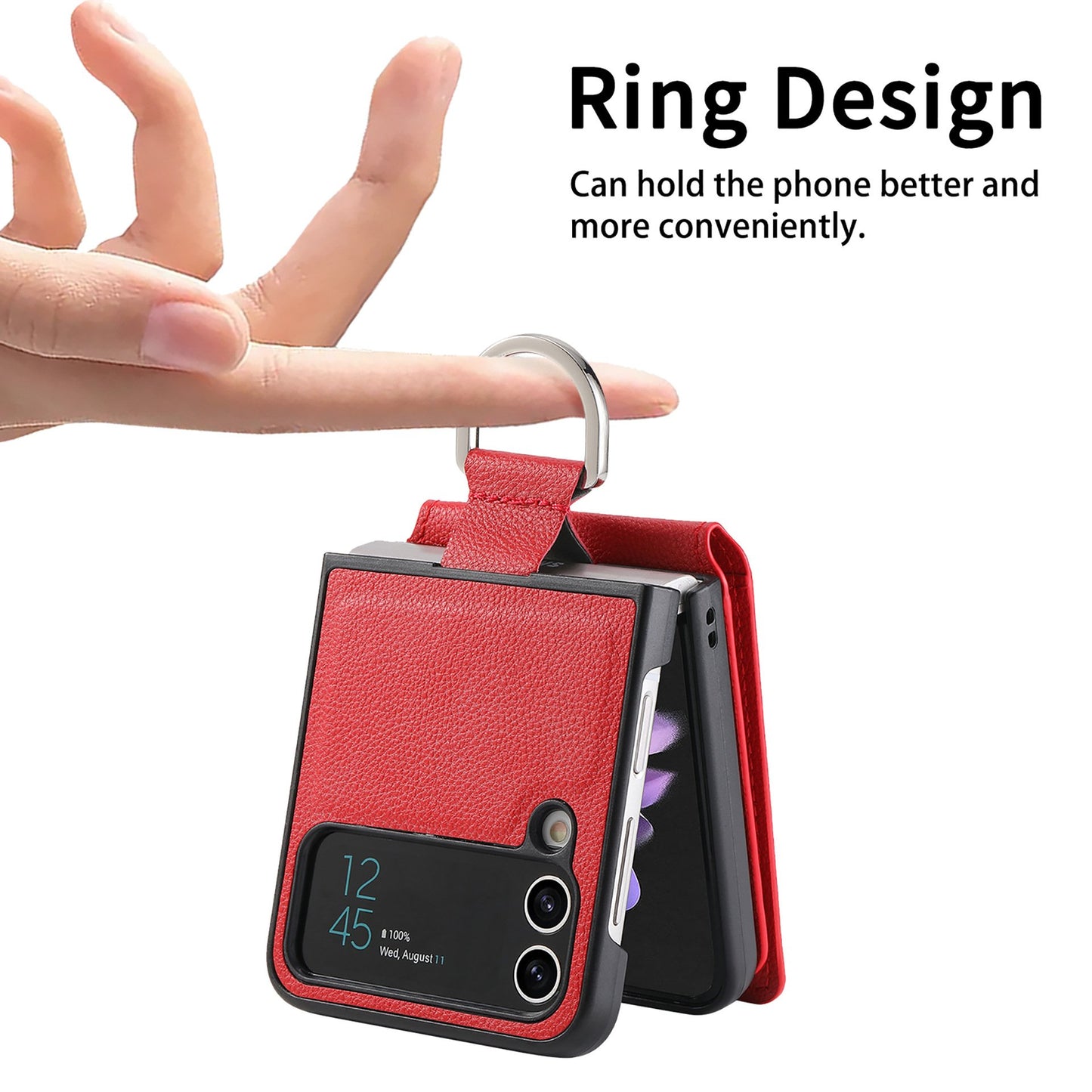 Magnetic Lychee Leather Flip Card Holder Case with Ring for Samsung Flip4 Flip3 5G