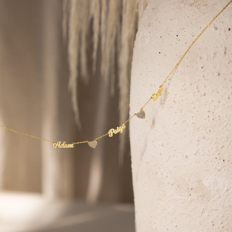 Custom Name & Pave Heart Charm Necklace
