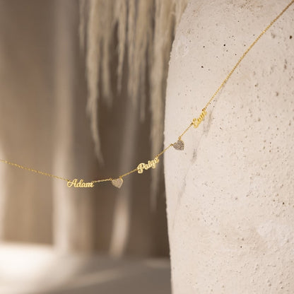 Custom Name & Pave Heart Charm Necklace