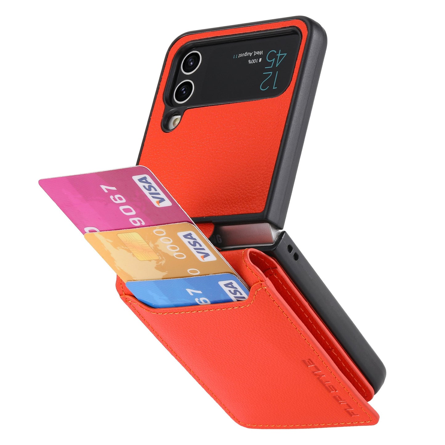 Magnetic Lychee Leather Flip Card Holder Case with Ring for Samsung Flip4 Flip3 5G