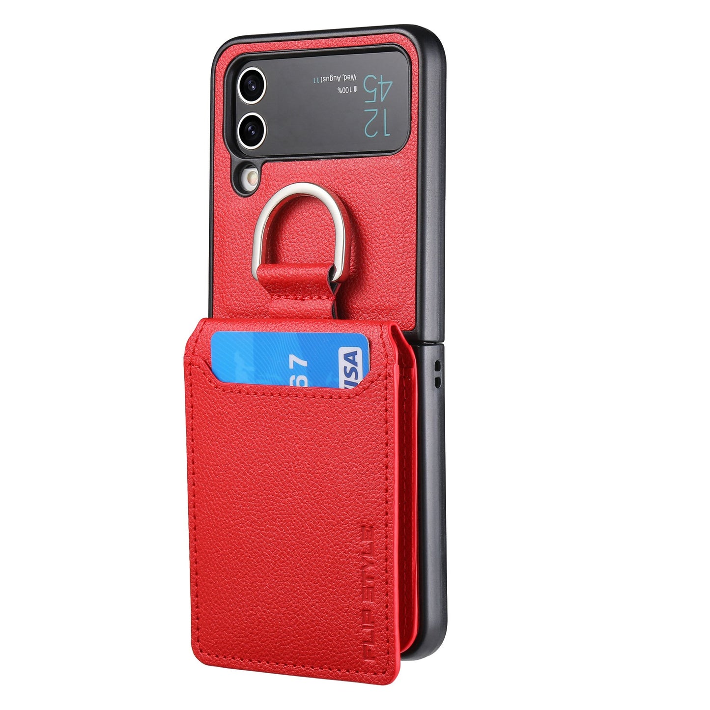 Magnetic Lychee Leather Flip Card Holder Case with Ring for Samsung Flip4 Flip3 5G