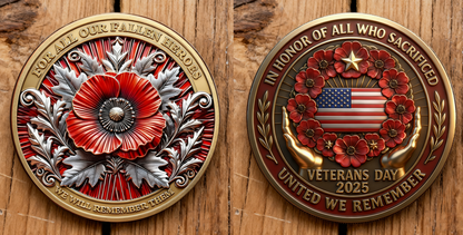 Poppy Remembrance Military Challenge Coin | Honor Fallen Heroes, Uphold “Lest We Forget” Legacy